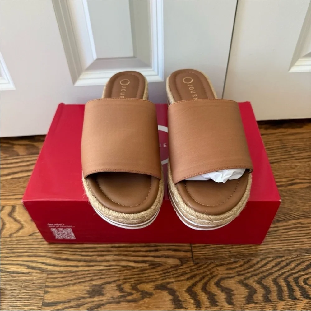 ⭐️ NWT Journee Collection Rosey Wedge Heel Platform Espadrille Sandals in Tan